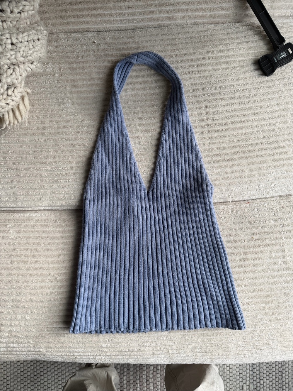 H&M Ribbed Halter Tank Top in Dusty Blue-Grey